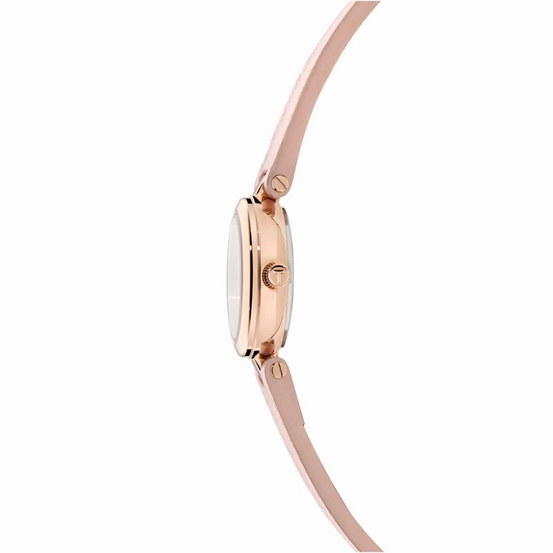 Ted Baker Ladies Rose Gold-Tone Pink Leather Strap Watch
