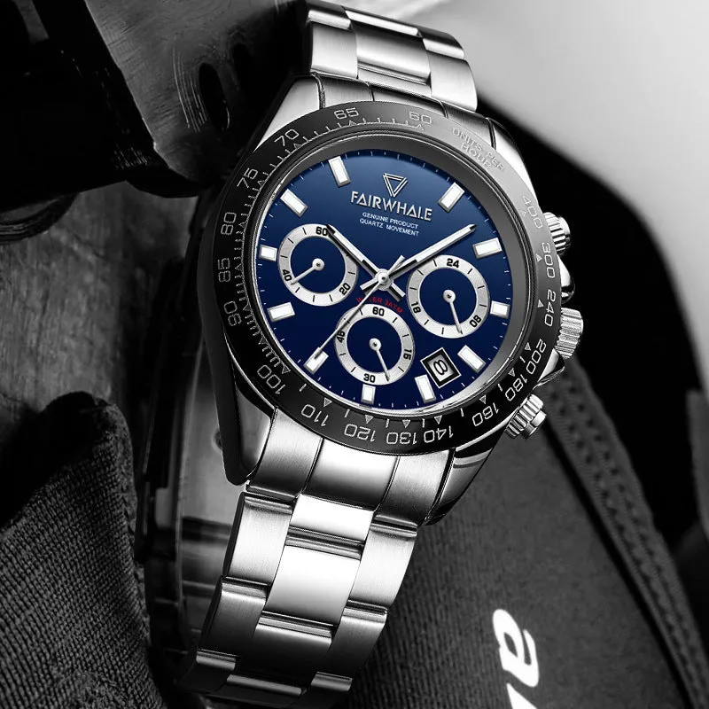 Three-eye Round Multi-functional Sports Waterproof Automatic Quartz Watch 
