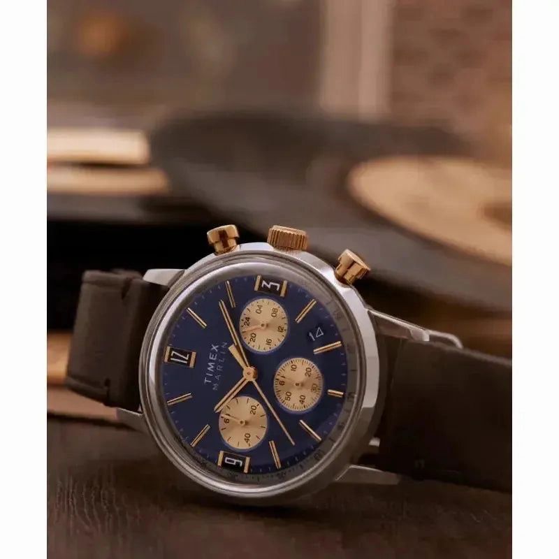 Timex Marlin Chronograph Tachymeter 40mm Leather Strap Watch