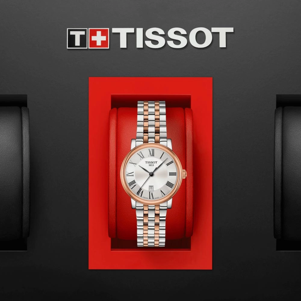 Tissot Carson Premium Lady 30mm Silver Dial Rose Gold PVD Steel Quartz Watch T1222102203301