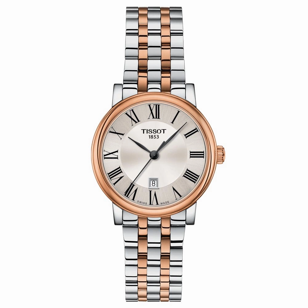 Tissot Carson Premium Lady 30mm Silver Dial Rose Gold PVD Steel Quartz Watch T1222102203301