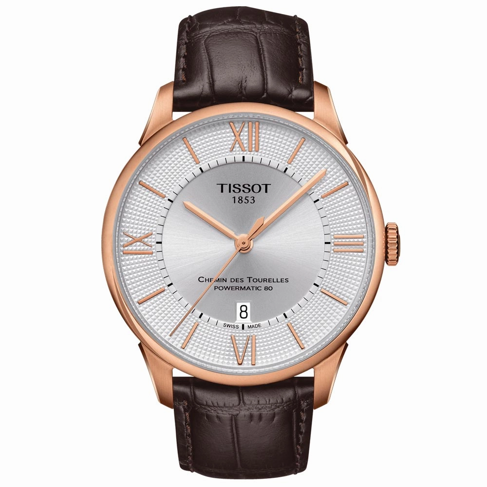 Tissot Chemin Des Tourelles Powermatic 80 Silver Dial 42mm Rose Gold PVD Steel Automatic Gents Watch T0994073603800