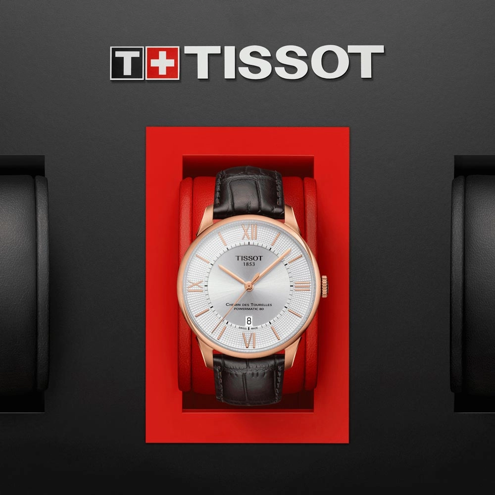 Tissot Chemin Des Tourelles Powermatic 80 Silver Dial 42mm Rose Gold PVD Steel Automatic Gents Watch T0994073603800