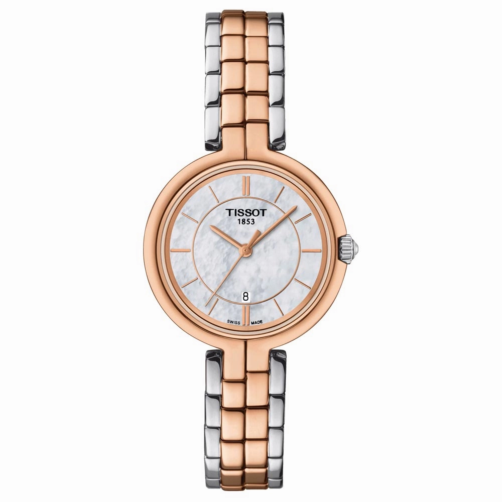 Tissot Flamingo 30mm MOP Dial Rose Gold PVD Steel Ladies Quartz Watch T0942102211100