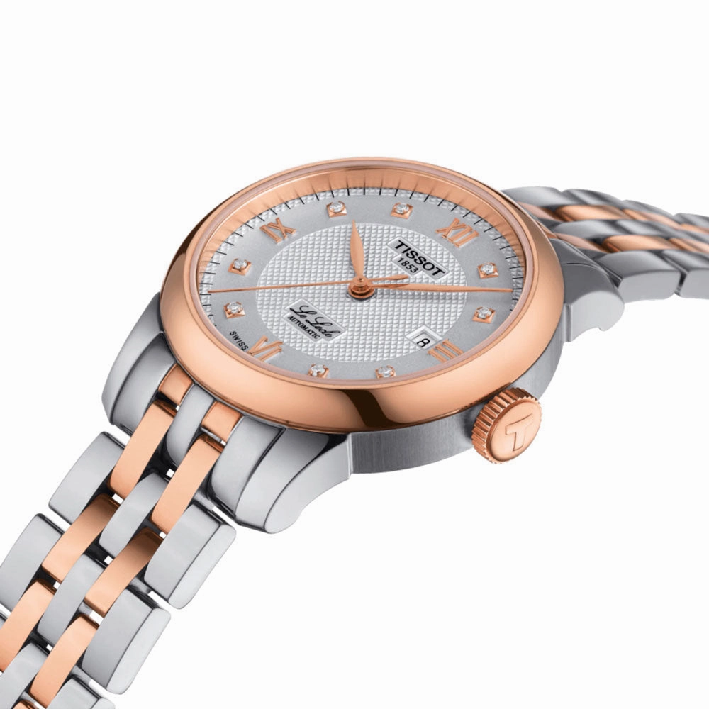 Tissot Le Locle Automatic Lady 29mm Silver Dial Special Edition Rose Gold PVD Steel Diamond Watch T0062072203600
