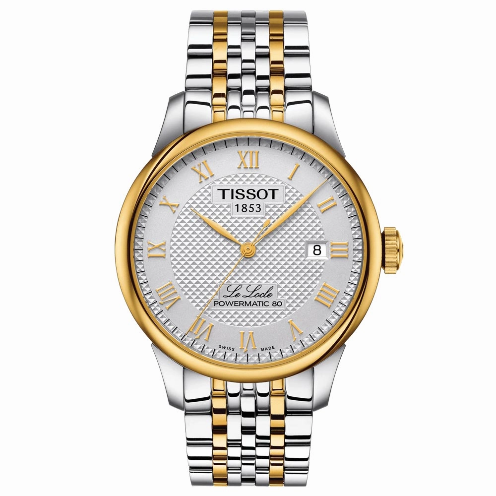 Tissot Le Locle Powermatic 80 Silver Dial 39.3mm Gold PVD Steel Bi-Colour Automatic Gents Watch T0064072203301