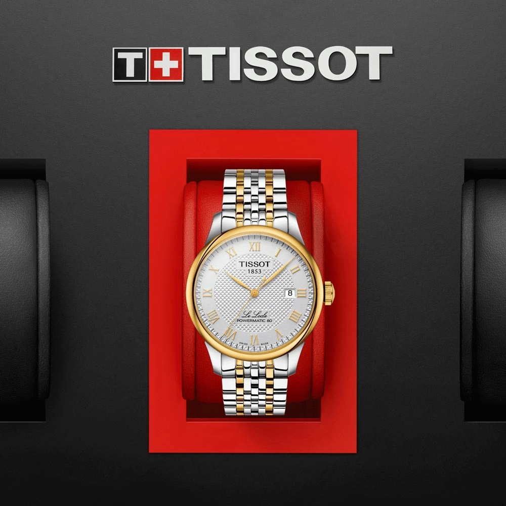 Tissot Le Locle Powermatic 80 Silver Dial 39.3mm Gold PVD Steel Bi-Colour Automatic Gents Watch T0064072203301