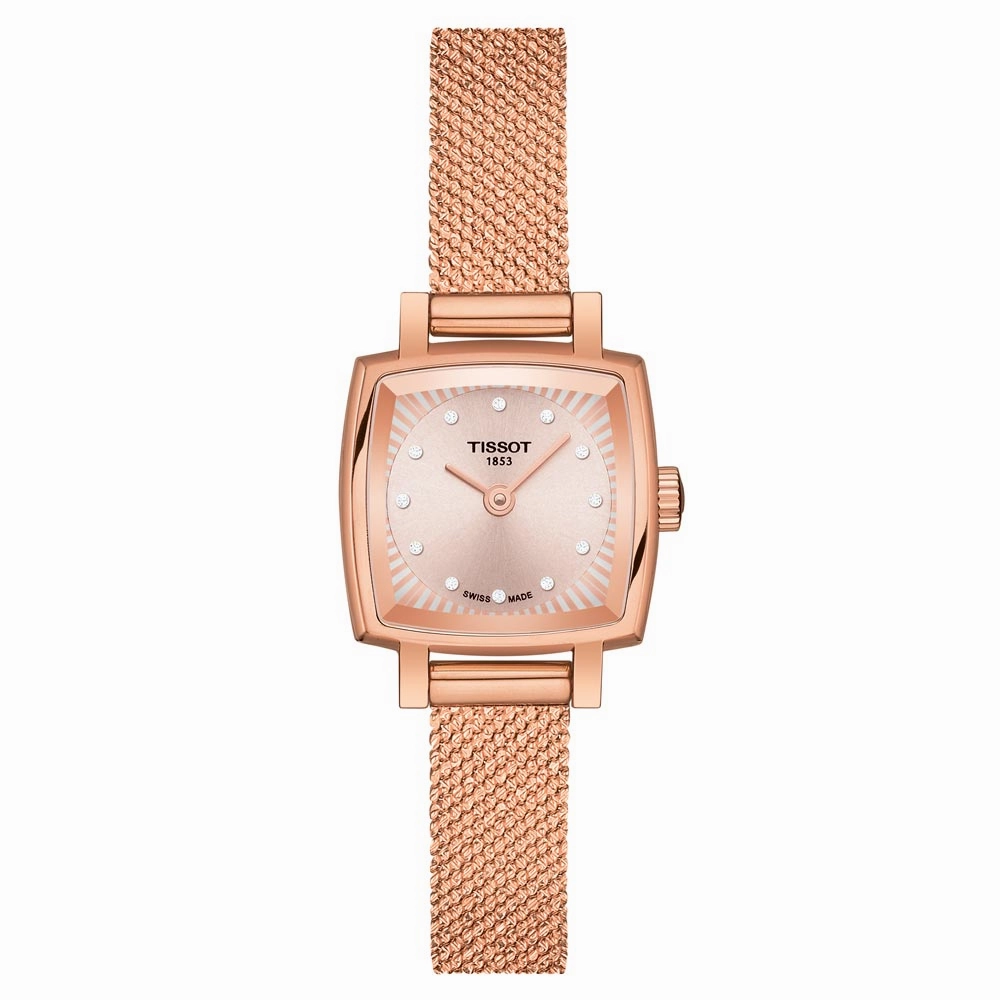 Tissot Lovely Square 20mm Cream Diamond Dot Dial Rose Gold PVD Steel Ladies Quartz Watch T0581093345600