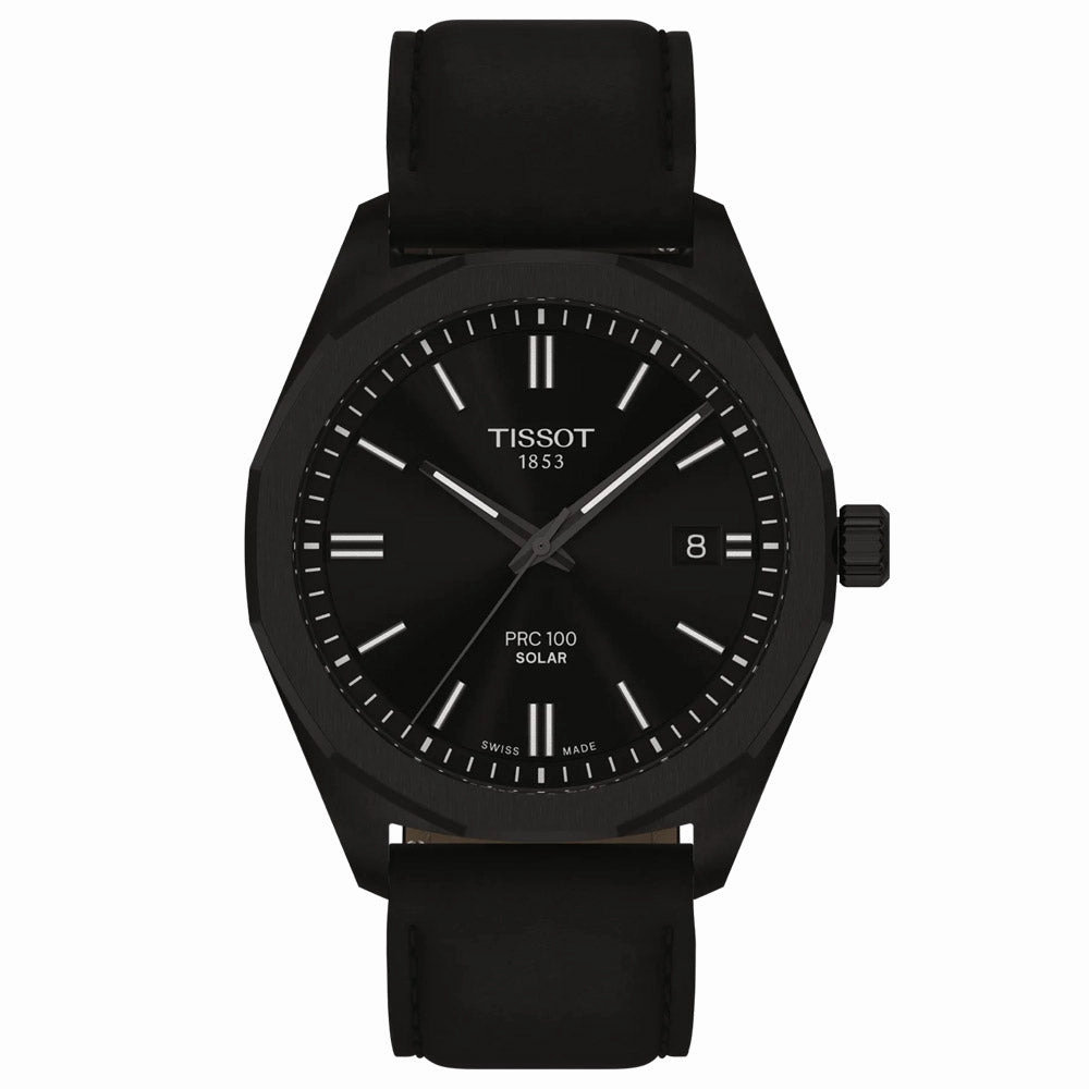 Tissot PRC 100 Solar 39mm Black Dial Black PVD Steel Quartz Watch T1514223605100
