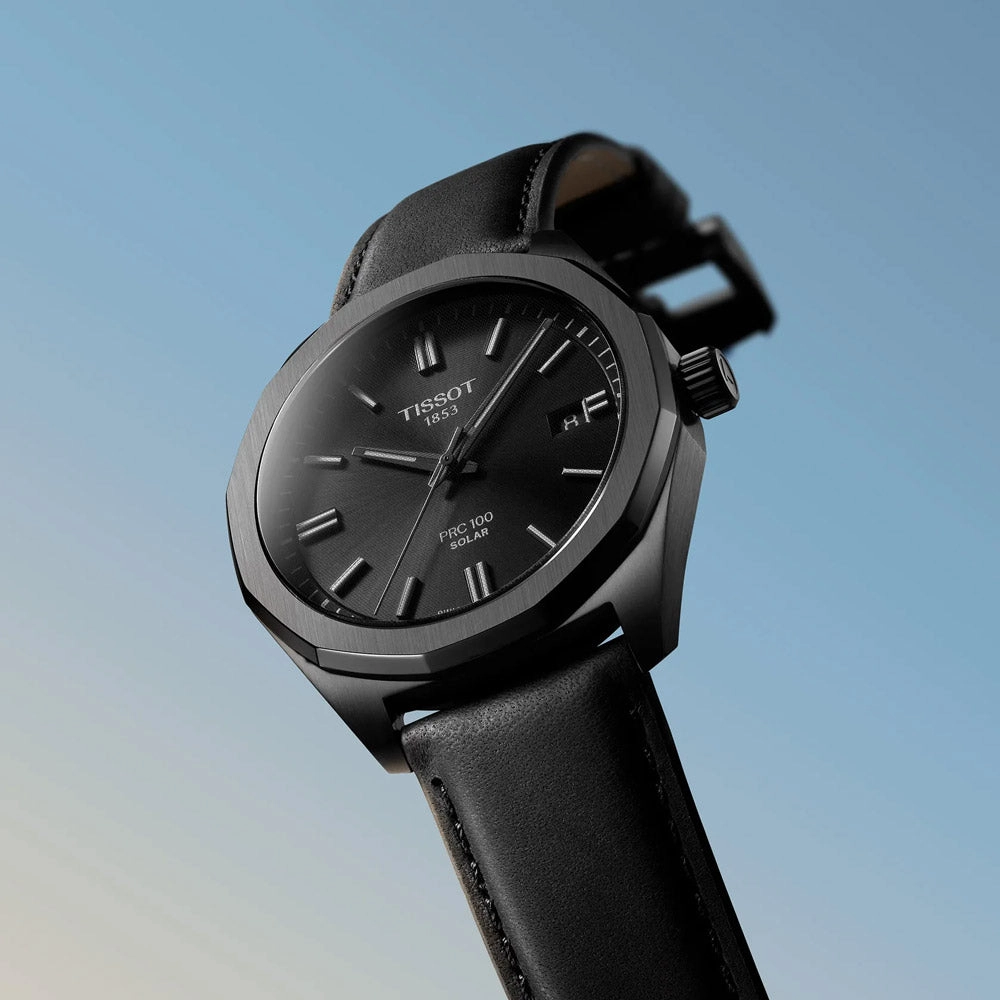 Tissot PRC 100 Solar 39mm Black Dial Black PVD Steel Quartz Watch T1514223605100