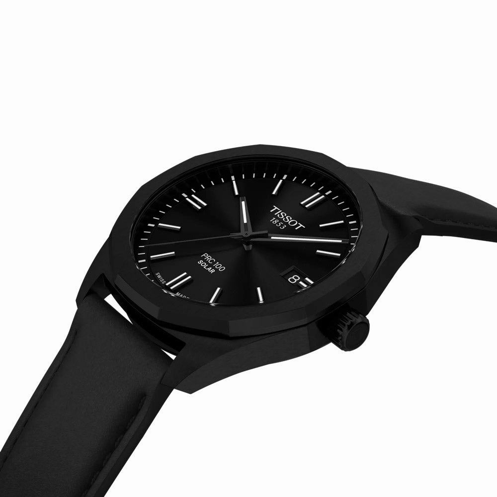 Tissot PRC 100 Solar 39mm Black Dial Black PVD Steel Quartz Watch T1514223605100