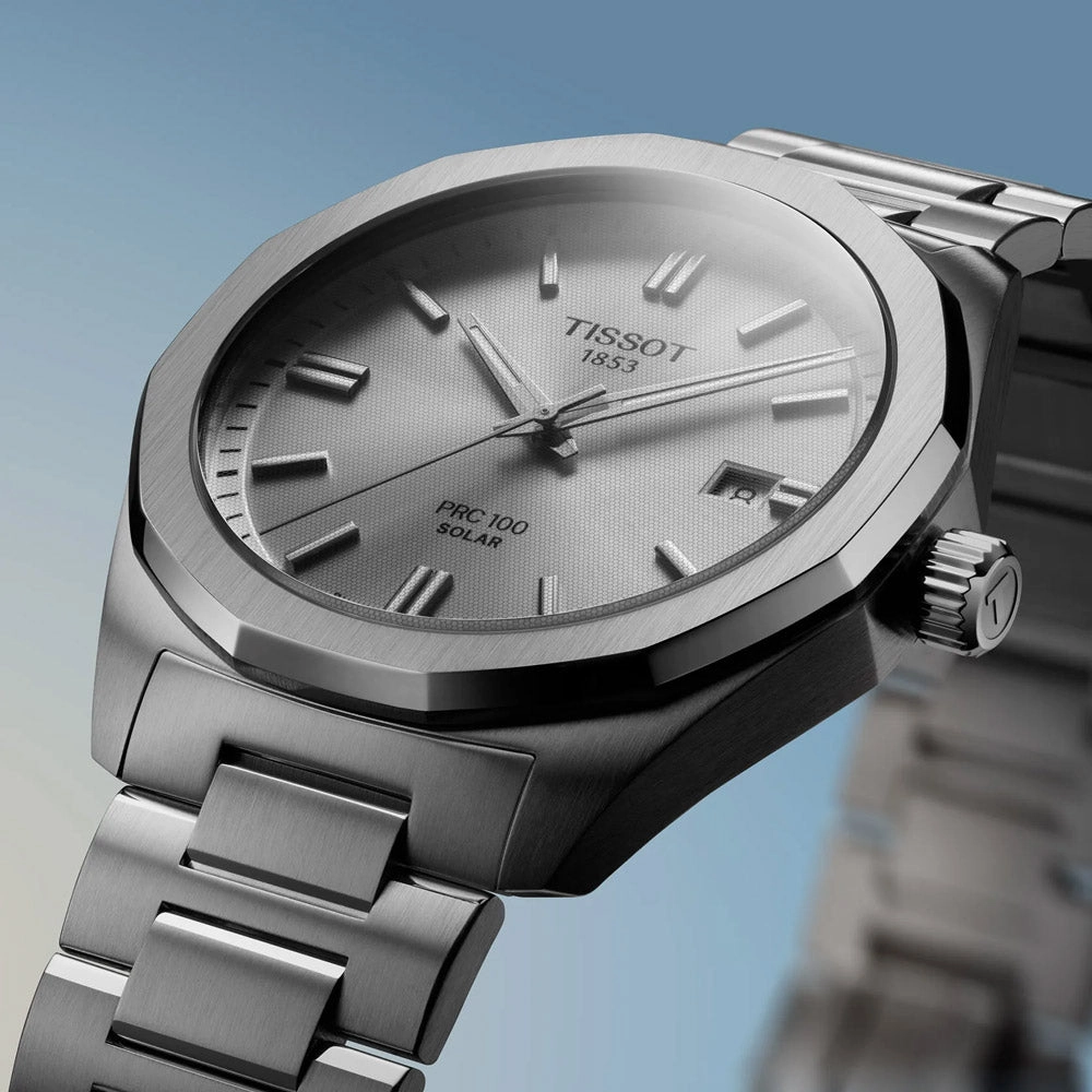 Tissot PRC 100 Solar 39mm Silver Dial Quartz Watch T1514221103100