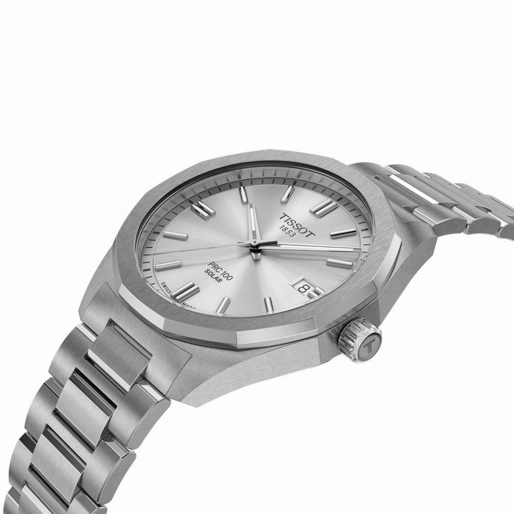 Tissot PRC 100 Solar 39mm Silver Dial Quartz Watch T1514221103100