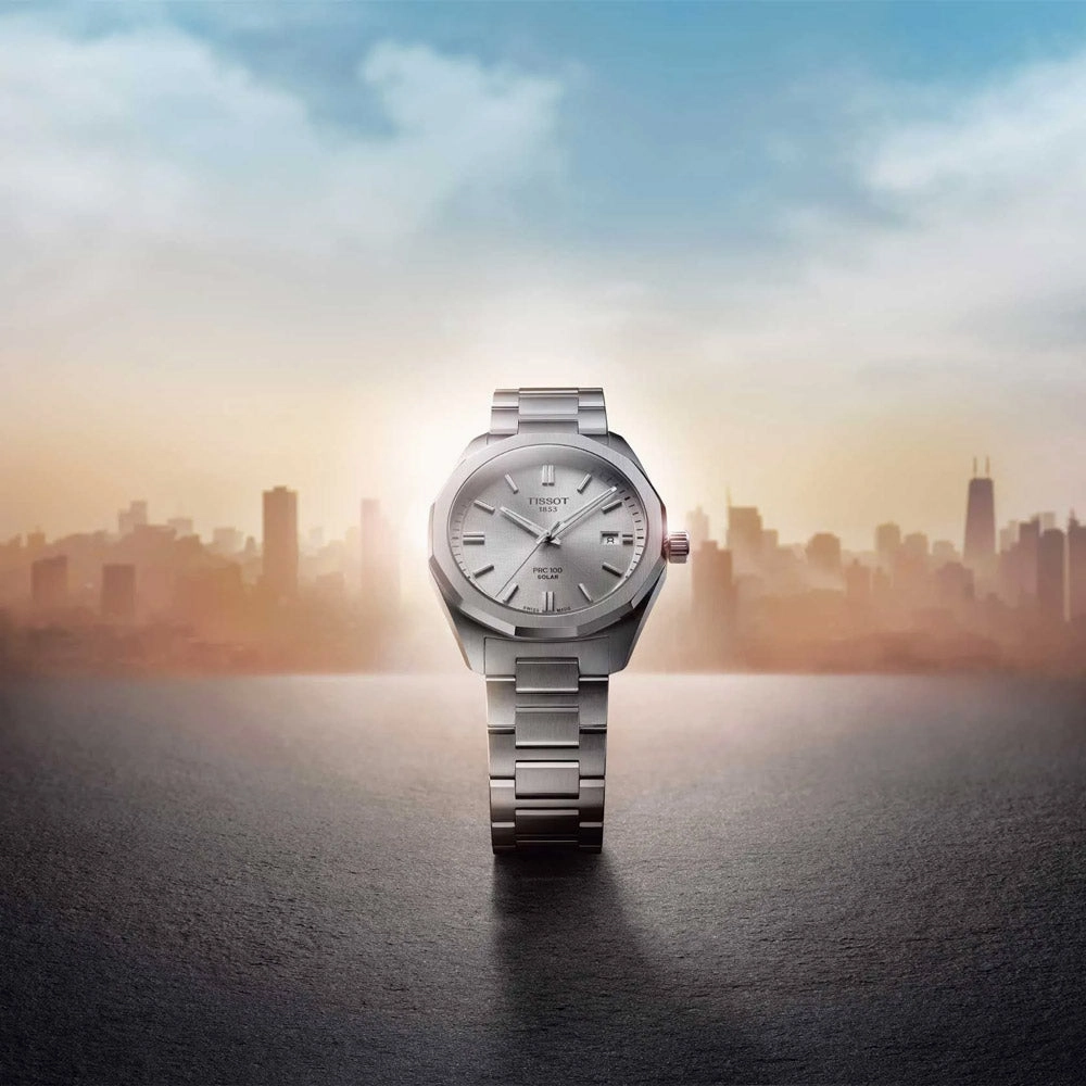 Tissot PRC 100 Solar 39mm Silver Dial Quartz Watch T1514221103100