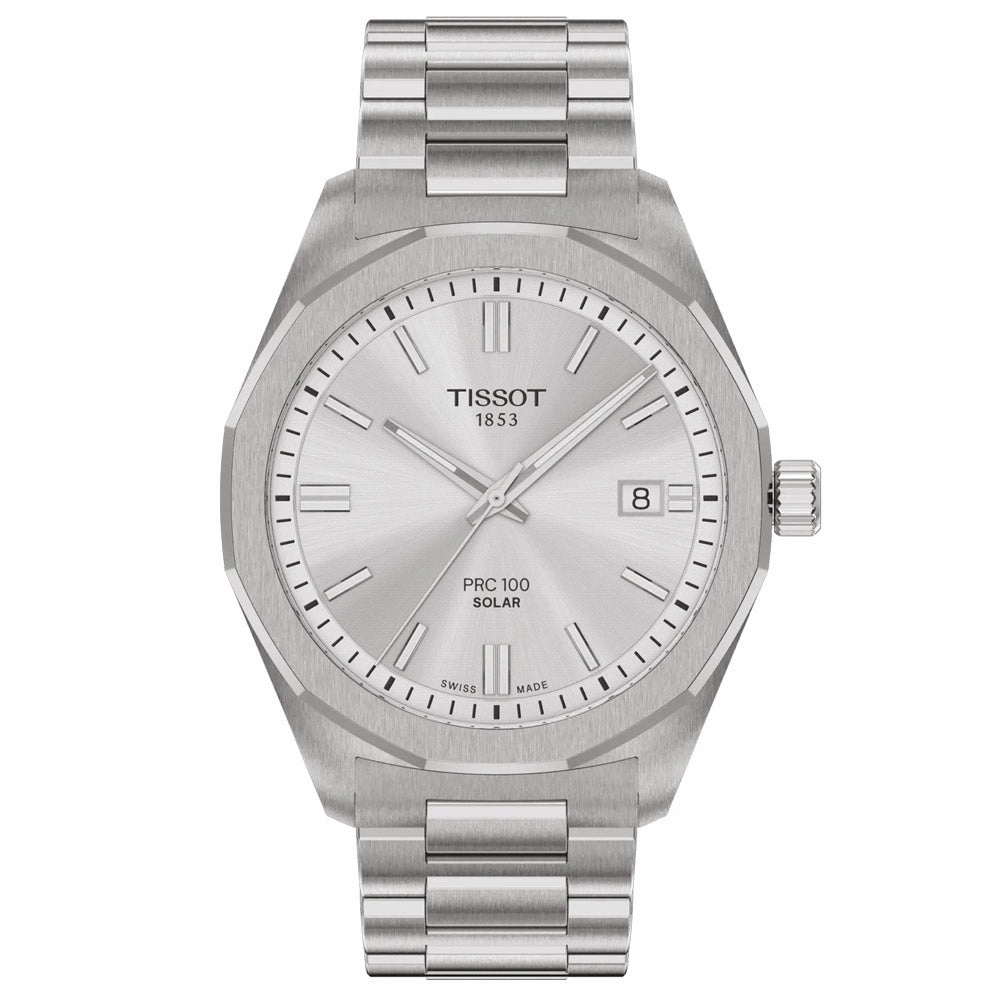 Tissot PRC 100 Solar 39mm Silver Dial Quartz Watch T1514221103100