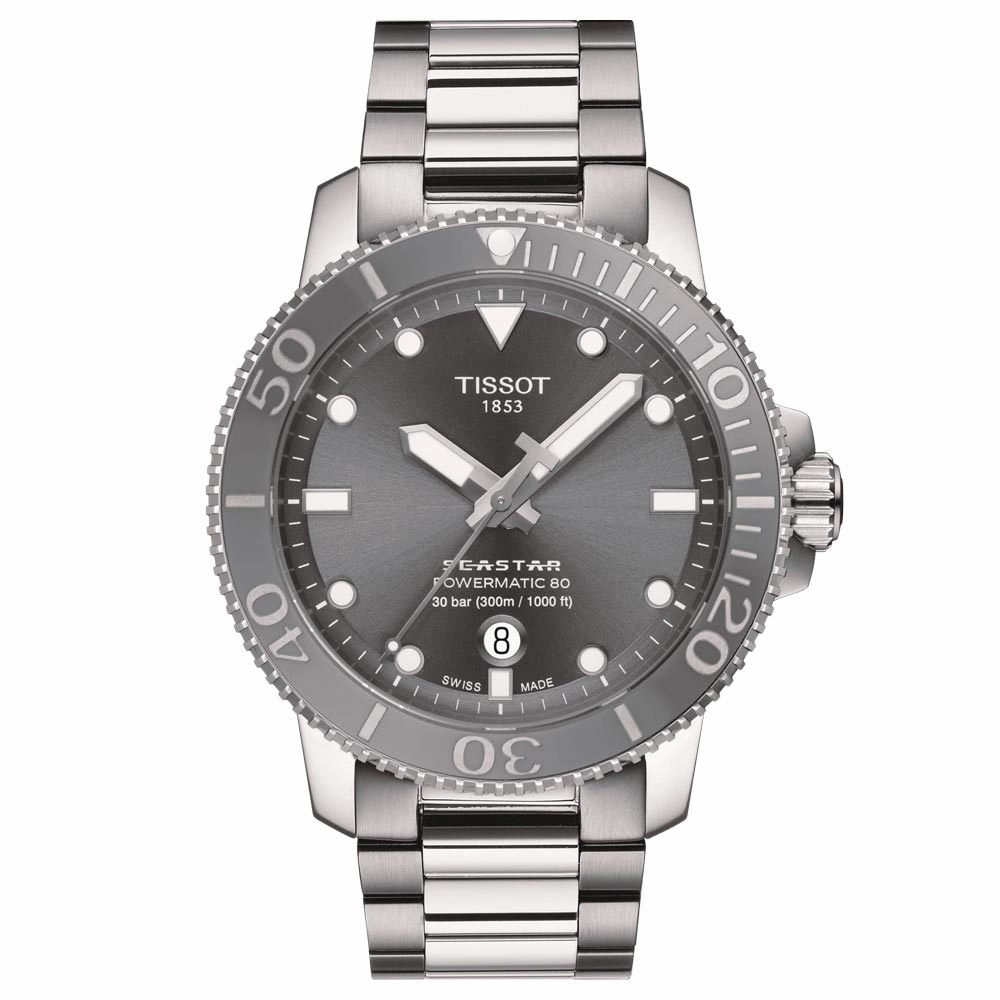 Tissot Seastar 1000 Powermatic 80 Grey Dial 43mm Automatic Gents Watch T1204071108101