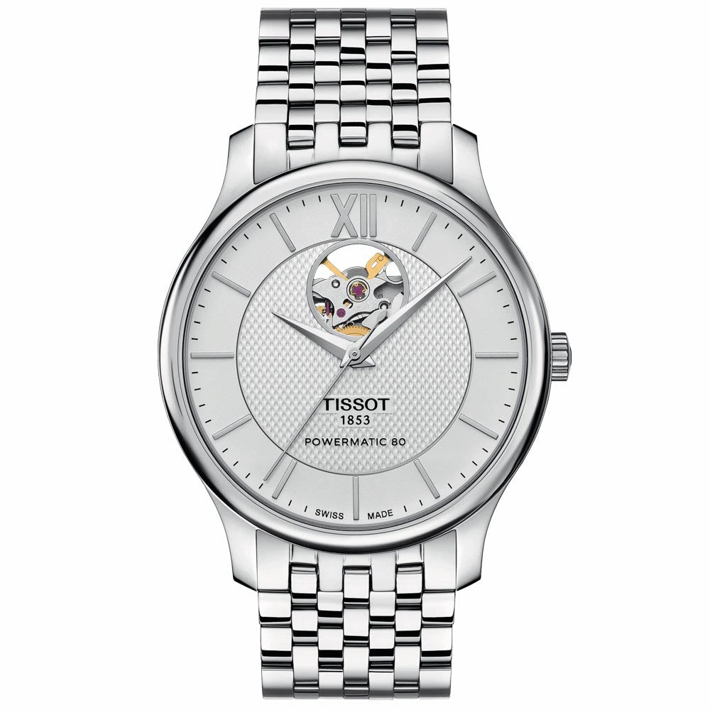 Tissot Tradition Powermatic 80 Open Heart 40mm Silver Dial Gents Watch T0639071103800