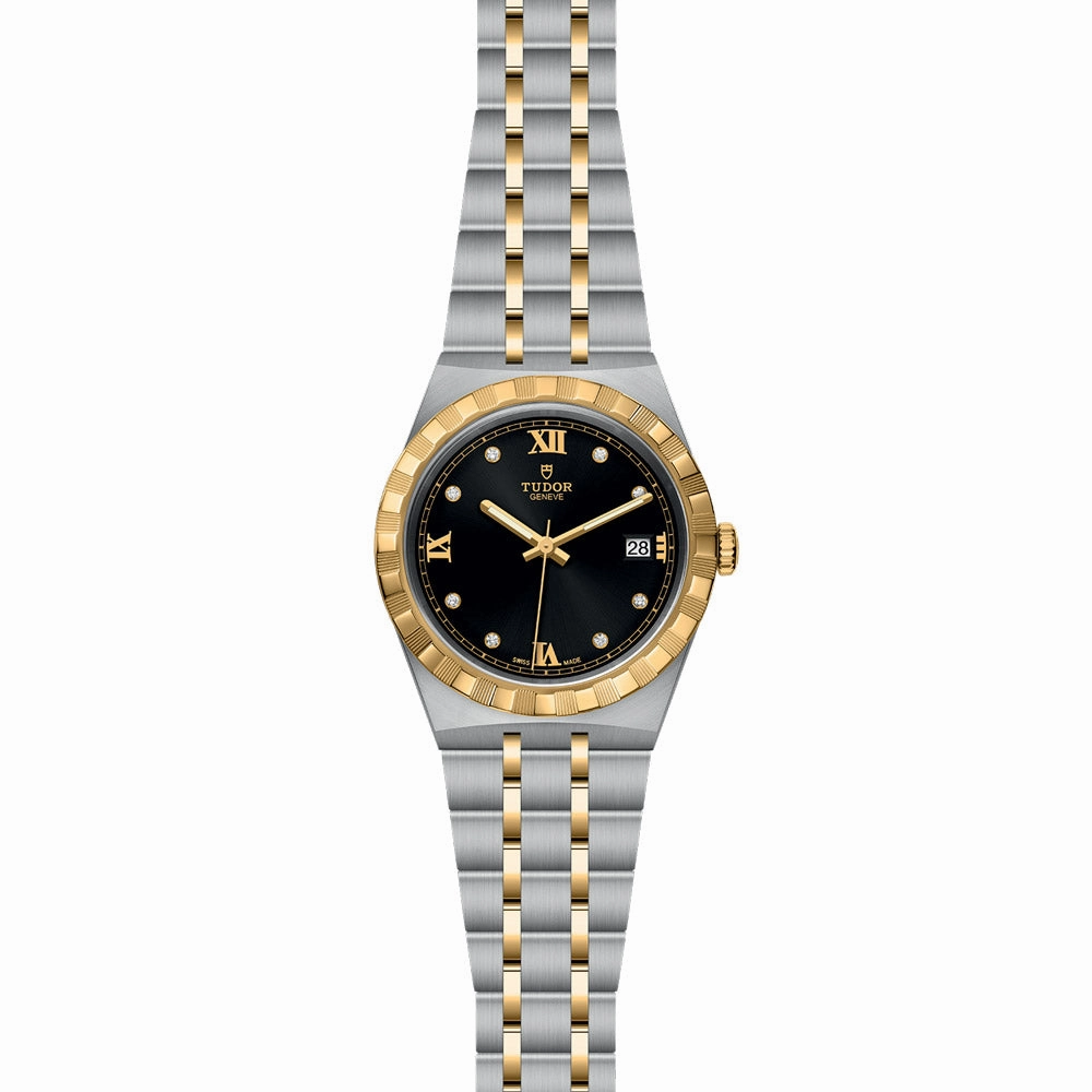 TUDOR Royal 38mm Black Diamoned Set Dial Steel & Gold Watch M28503-0004