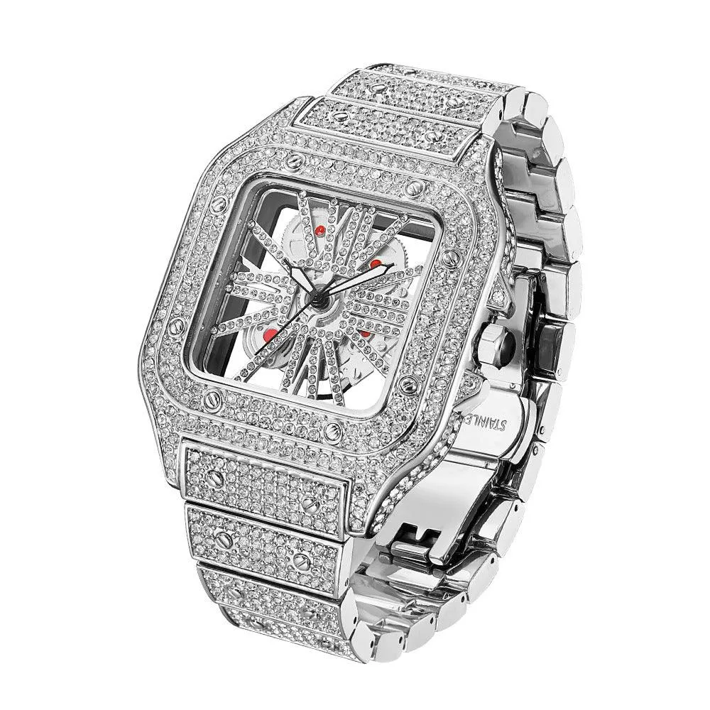 Watch Square Men's Watch Hollowed Out Full Of Diamonds British Watch