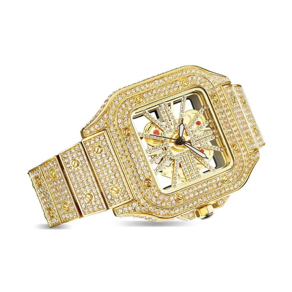 Watch Square Men's Watch Hollowed Out Full Of Diamonds British Watch