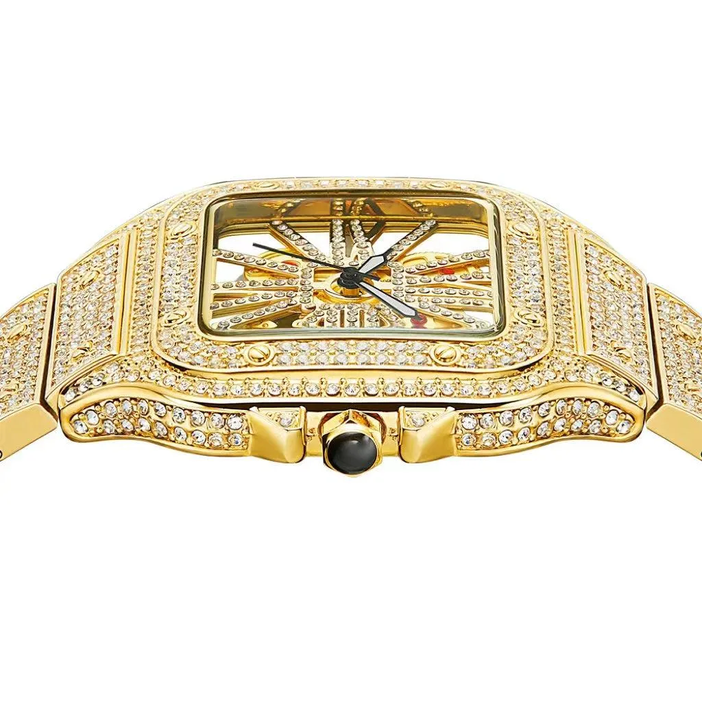Watch Square Men's Watch Hollowed Out Full Of Diamonds British Watch