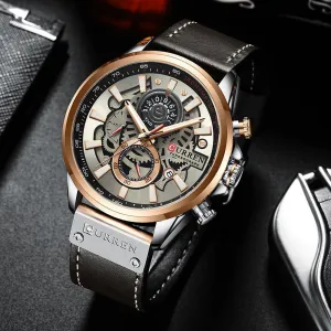 Waterproof Quartz Multifunctional Men's  Calendar Belt Watch 