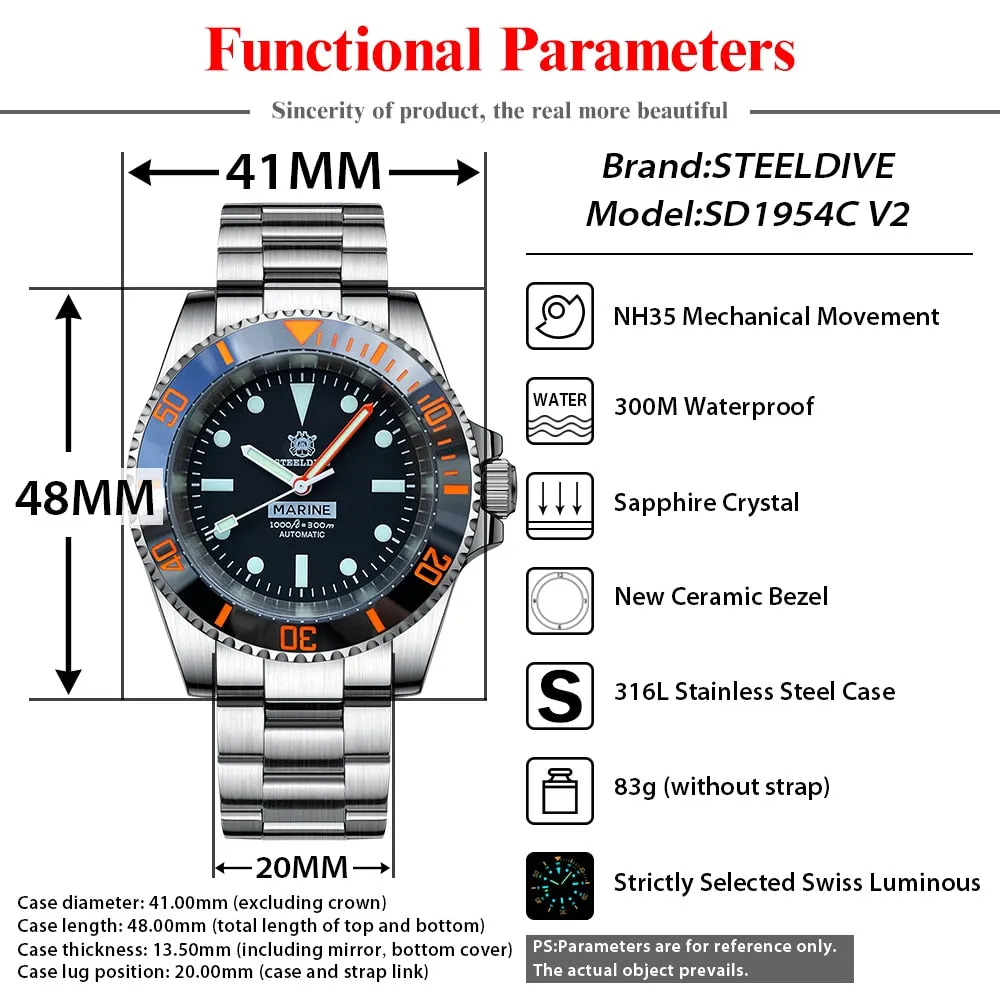Welcome DealSteeldive SD1954C Orange Sub Automatic Watch V2