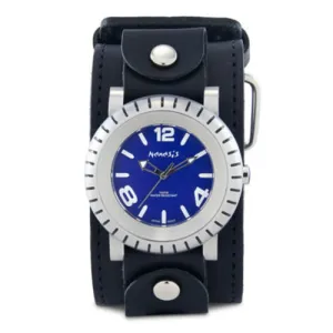 Wheelmen Blue Watch with Stitched Black Leather Cuff 