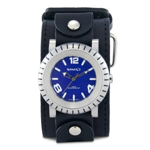 Wheelmen Blue Watch with Stitched Black Leather Cuff 