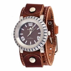 Wheelmen Brown Watch with Stitched Brown Leather Cuff 