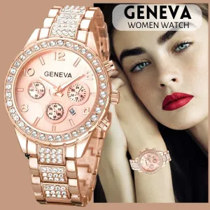 Women Classic Stainless Steel Crystal Quartz Round Analog Wrist Watch For Women 