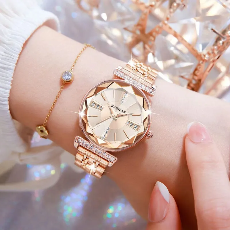 Women's Diamond Mirror Fashion Waterproof Steel Watch 