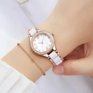 Women's Fashion Simple Waterproof Ceramic Watch With Diamonds 