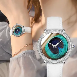 Women's Feather Dial Waterproof Belt Watch 