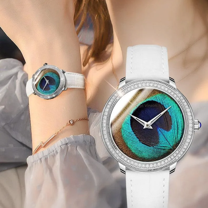 Women's Feather Dial Waterproof Belt Watch 
