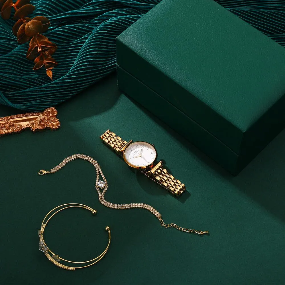 Women's Steel Band Watch Green Set 