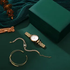 Women's Steel Band Watch Green Set 