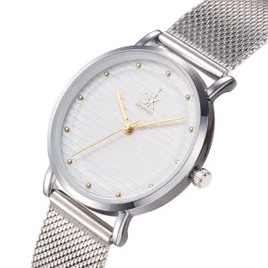 Women's Steel eMsh Belt Waterproof Simple Quartz Watch 