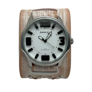 WVDX107W Embossed 3D  Watch with Intage white double x Leather Cuff 